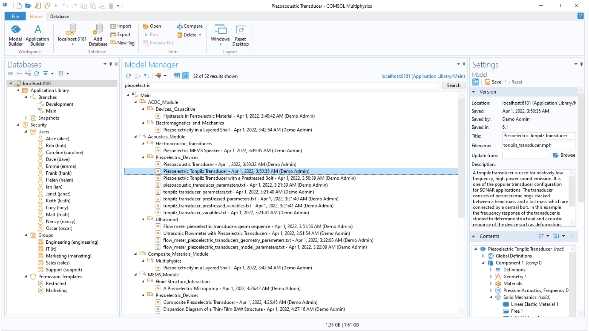 Model Manager UI的屏幕截图显示了扩展的数据库选项和打开的应用程序设置窗口。
