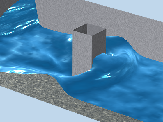 详细的视图对水浪对柱的影响。