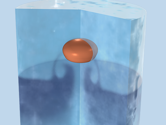 通过水容器模型上升的油气泡的详细视图。