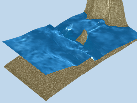 海啸跑步模型的水位表面的详细视图。