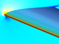 3D机翼模型的流量和压力的详细视图。