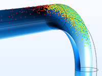 管道肘模型的详细视图，显示速度为颗粒。