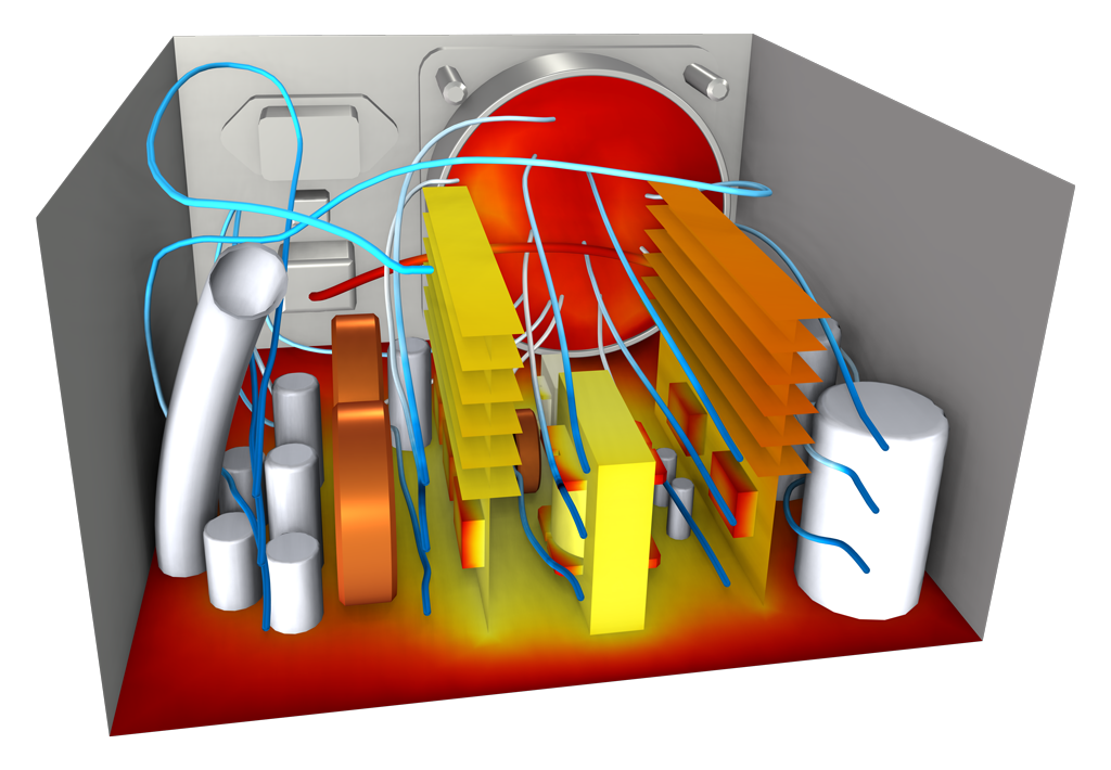 电源供应器模型，热颜色表颜色表组件的，并组件组件组件气流显示流线为
