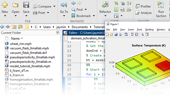 MATLAB UI的特写视图，显示了模型的网格，几何和结果。