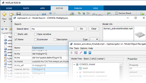 MATLAB用户中中模型导航器和模型搜索窗口窗口特写。。。。。