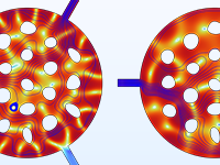 两个圆形域模型的特写视图显示了声音压力水平。
