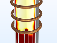 ICP等离子火炬模型的特写视图显示了温度。