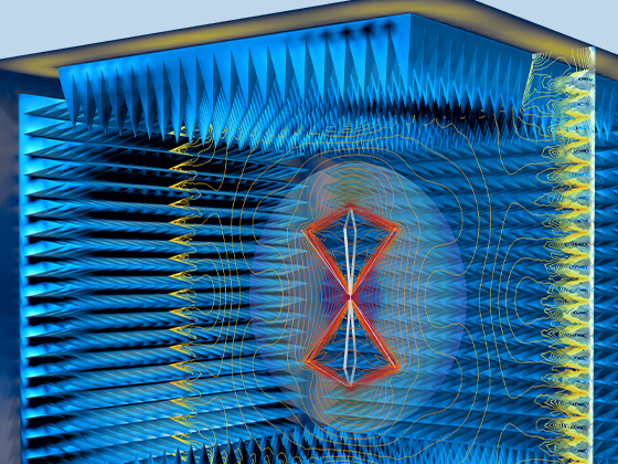 消声室模型视图，其中显示电场。。