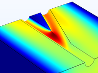 多边井模型的特写视图，显示位移幅度。