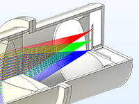 PETZVAL镜头模型的特写视图显示了三个不同角度的光线。