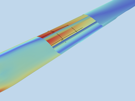风力涡轮机模型应力的特写视图。