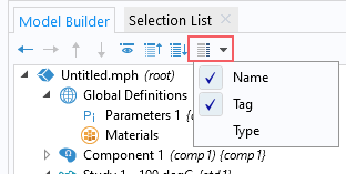 模型树节点文本菜单的屏幕截图，并选择了名称和标签选项。