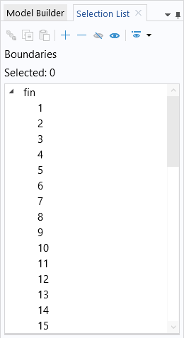 选择列表窗口的屏幕截图，其中包含通过索引号显示的所有选定边界的列表。