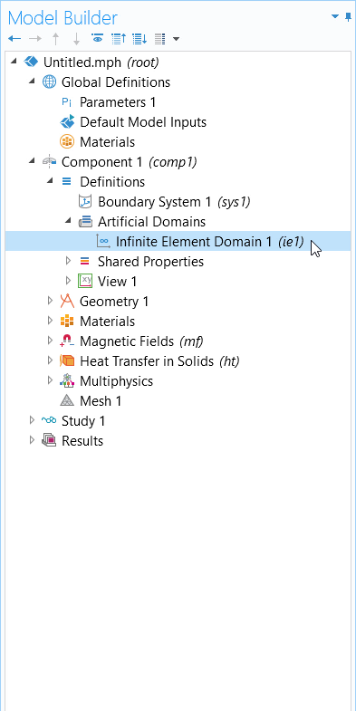 在模型树中的定义节点下的无限元素域特征的屏幕截图。