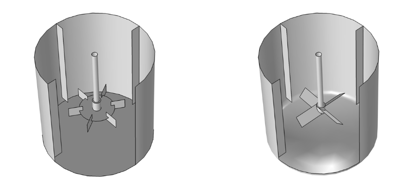 Comsol多物理学中的两个完整的搅拌机几何形状。