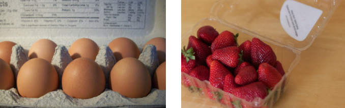 照片突出了两个不同的食物包装示例。