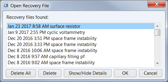 comsol多物理学中的“开放恢复文件”窗口的屏幕截图。