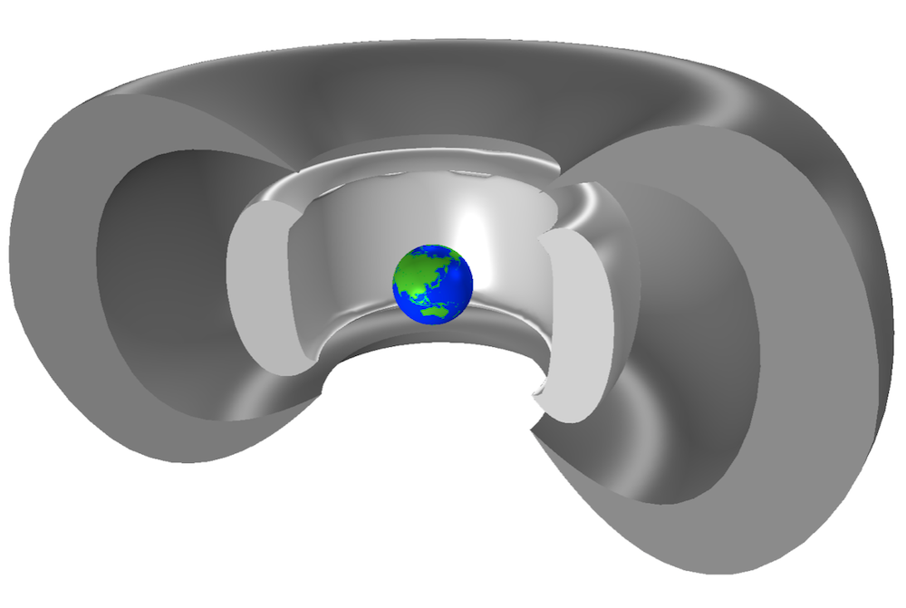 comsolMultiphysics®模型的图像显示了地球周围的范艾伦皮带。