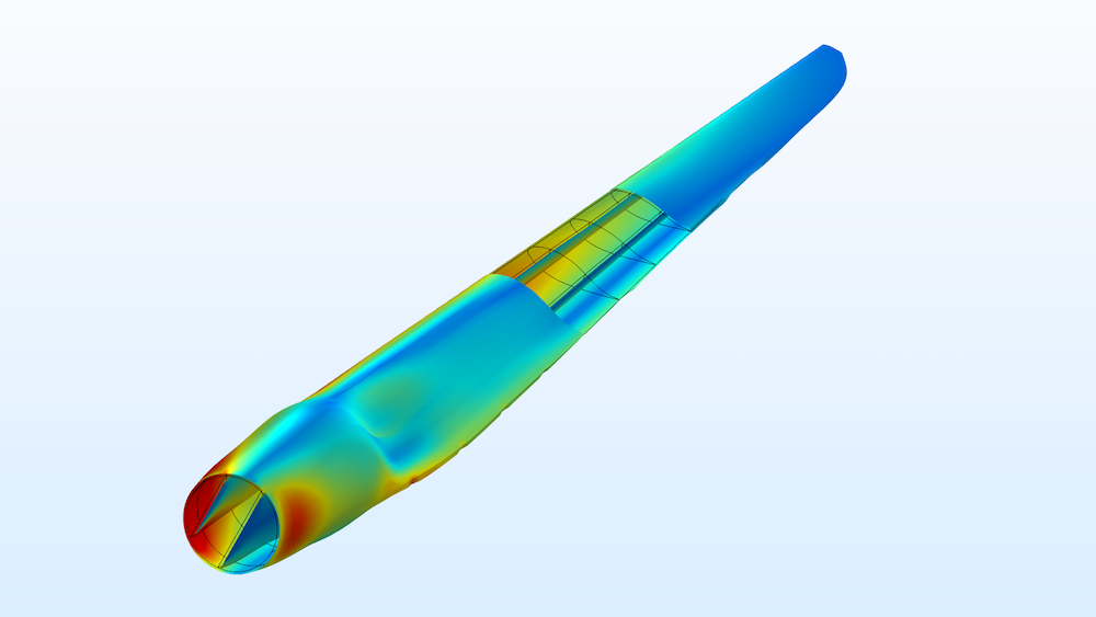 风力涡轮刀片模型由使用comsol多物理创建5.4版本'复合复合模块模块风力模型模型。模型。模型。。模型模块