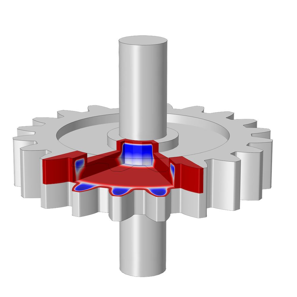 以ComsolMultiphysics®建模的钢齿轮的图像。