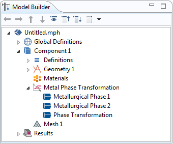 模型构建器窗口的屏幕截图显示了如何添加金属相变界面及其相应的节点。