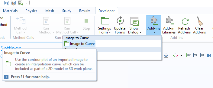 “开发”选项卡屏幕快照，其中包含“图像”加载项加载项。
