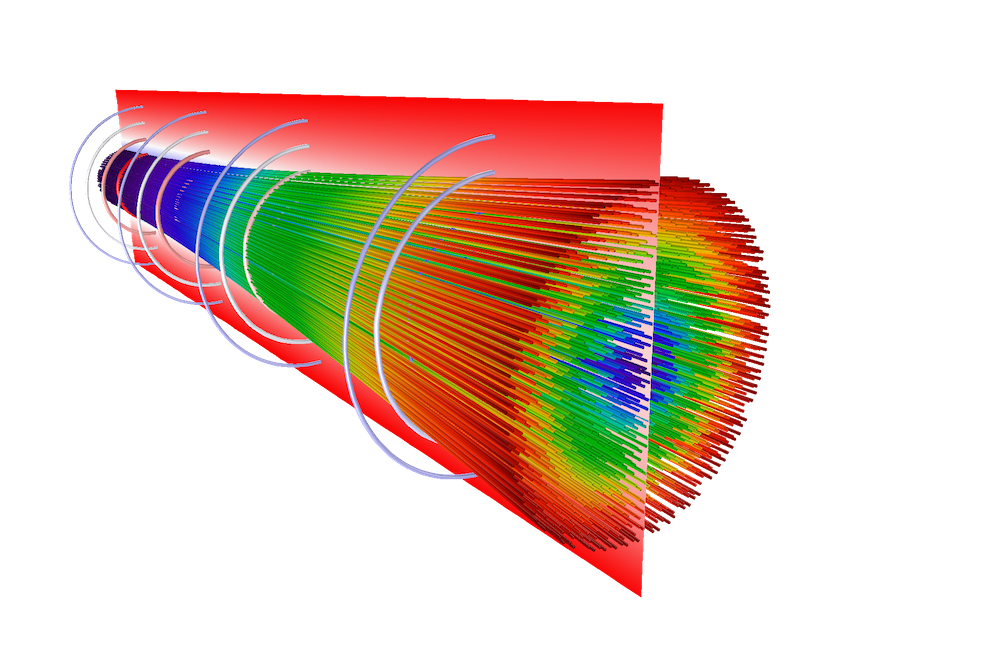 在comsol多物理学中中彩虹色表的发散电子束的的的的的的的模型模型