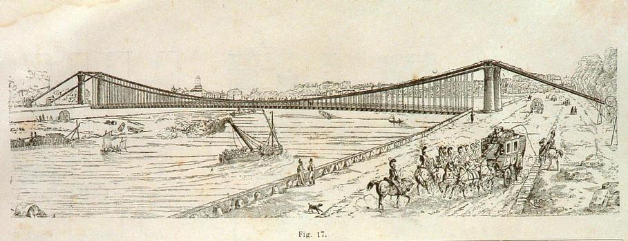 由克劳德·路易斯·纳维尔（Claude-Louis Navier）设计的庞特·德·伊斯兰德桥的图纸。