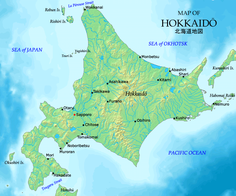日本北部北海道的地图。。