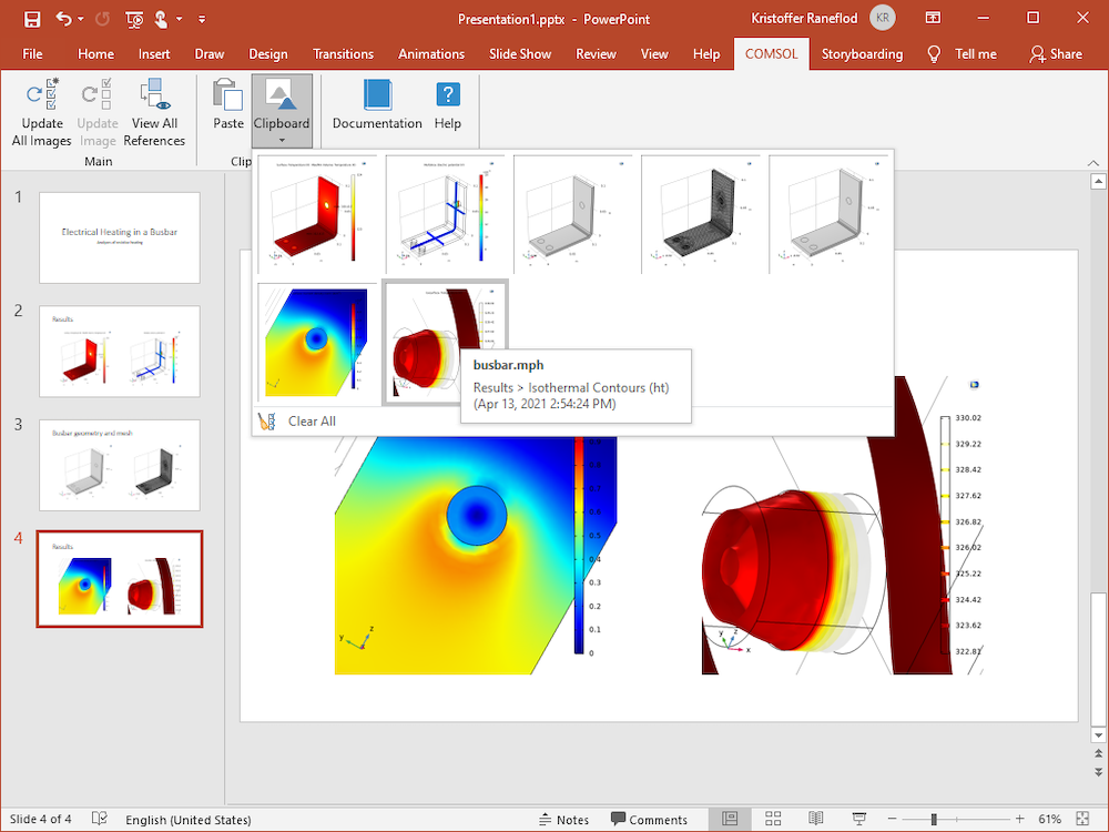 PowerPoint应用程序的屏幕截图打开了，功能区上的剪贴板选项扩展了以显示7个各种模型图像。