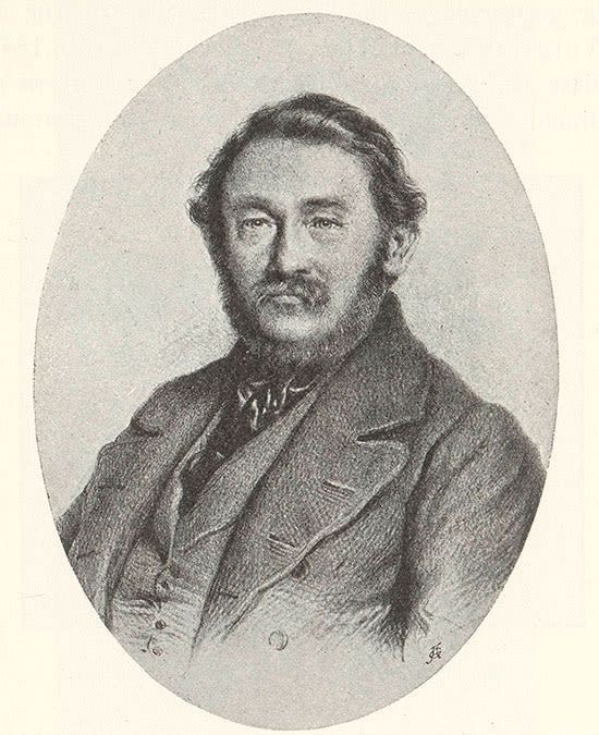约瑟夫·佩茨瓦尔（Joseph Petzval）的黑白肖像。