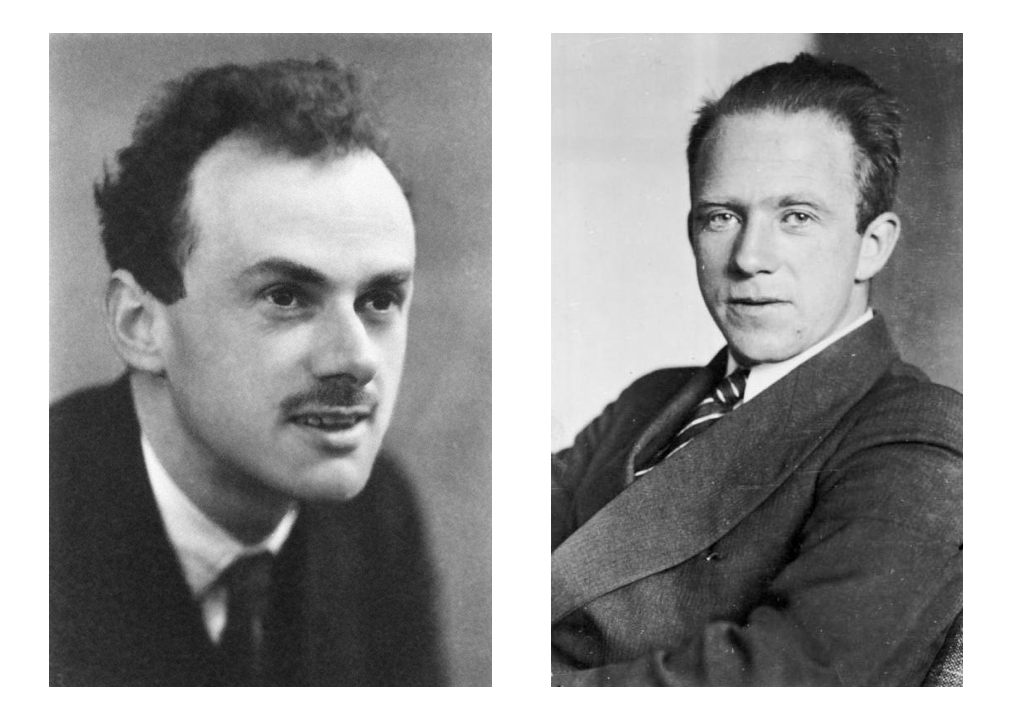 Paul Dirac（左）和Werner Heisenberg（右）的两幅并排图像。