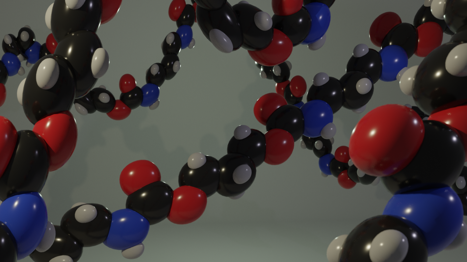 红色，白色，黑色和蓝色聚合物大分子的链条的插图。